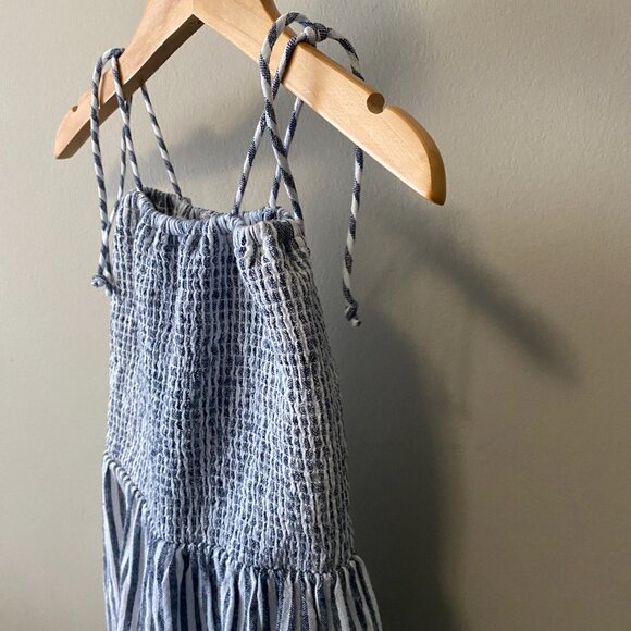 Handmade Children's Linen Rayon Navy Blue White Stripes Spaghetti Strap Dress - Picture 13 of 13